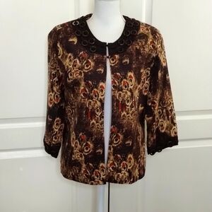 Frenzy by Theresa Renz women's medium open blazer lightweight brown accents